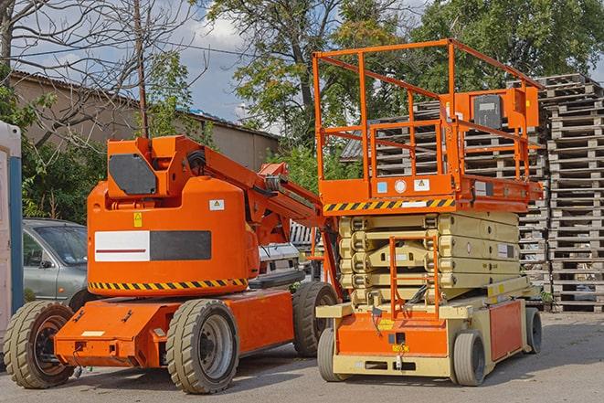 warehouse forklift in operation with stacked inventory in Burnsville